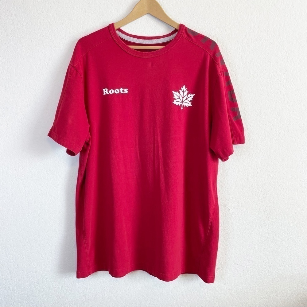 Roots Canada Red Short Sleeve Crewneck Cotton Tee Casual Basic T Shirt Size XL